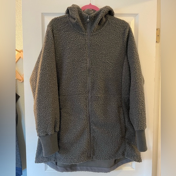 Lands End Women's Cozy Boucle Fleece Coat with Hood charcoal size L - Picture 1 of 9